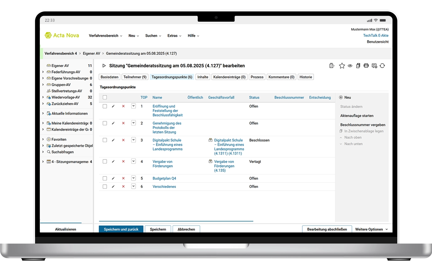 Screenshot, der das User Interface der Acta Nova Anwendung für die Innsbruck Referenz zeigt.