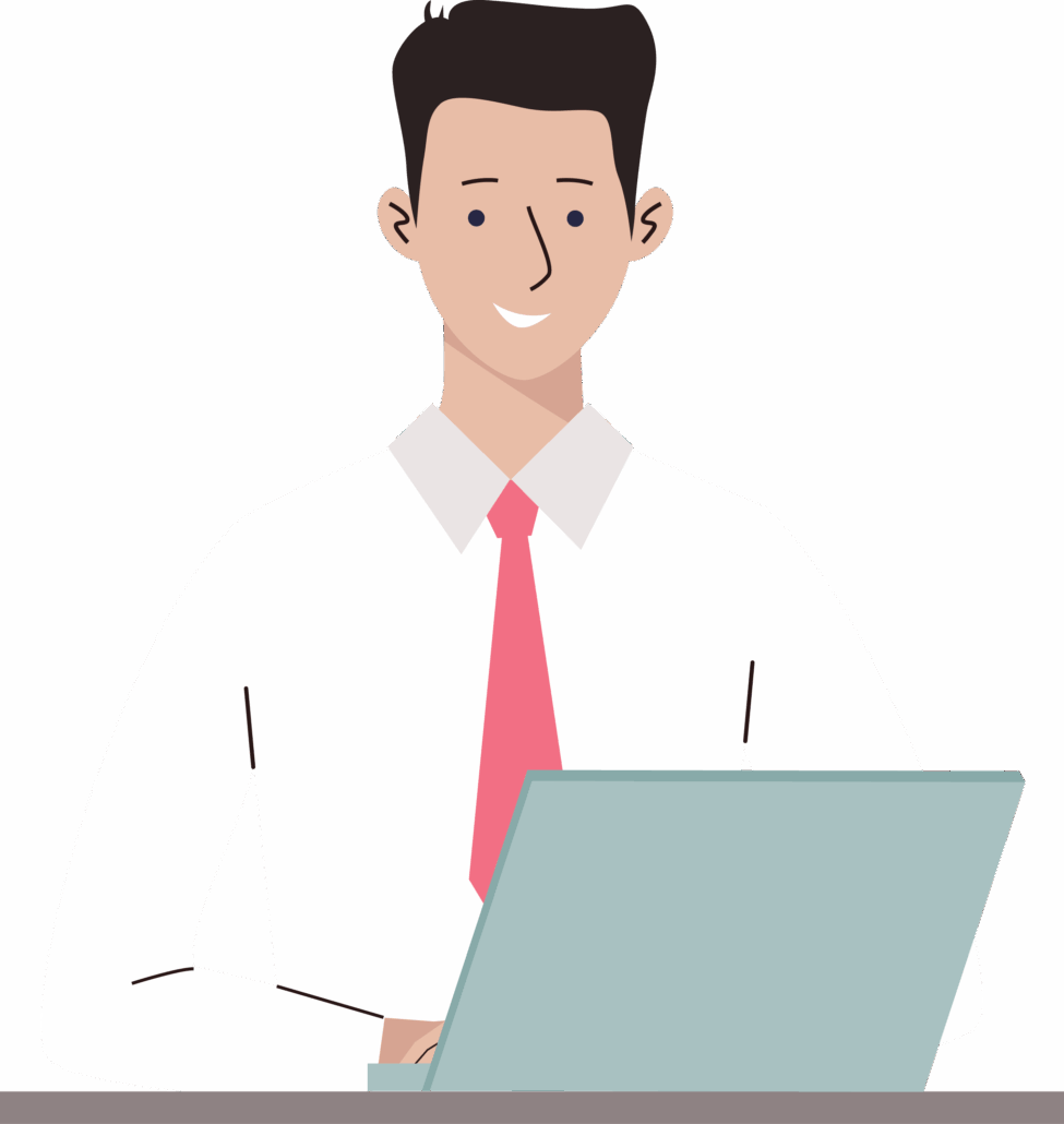 Illustration einer Person, die am Laptop arbeitet.